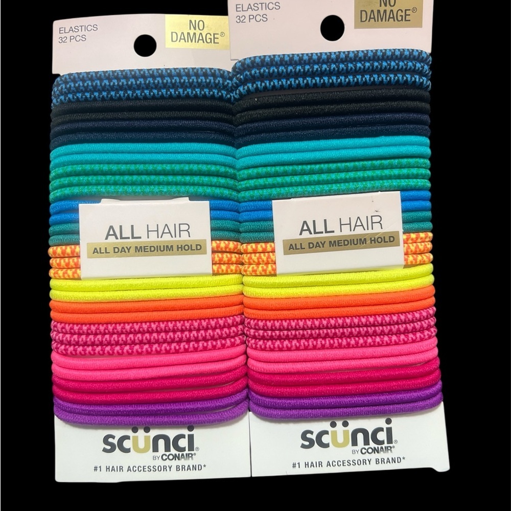 2 scunci Bright Multicolor Kids Hair Elastics Pack 32 count each